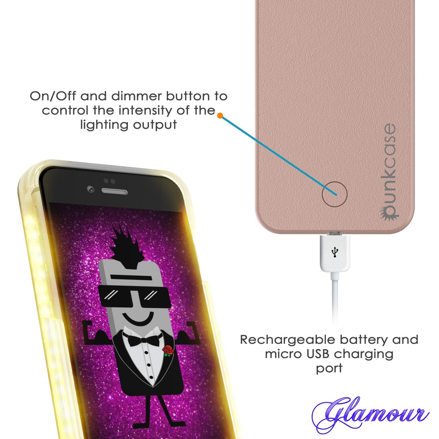iPhone 6/6S Punkcase LED Light Case Light Illuminated Case, ROSE GOLD W/  Battery Power Bank