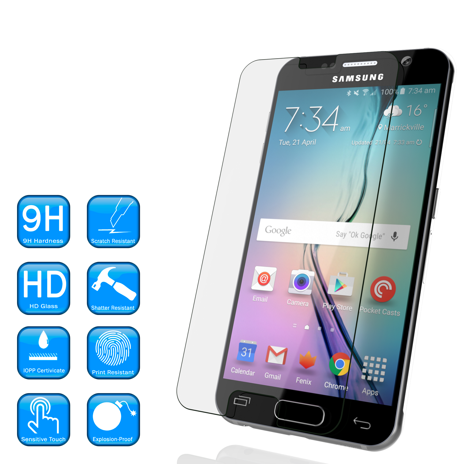 Galaxy S7 Punkcase Glass SHIELD Tempered Glass Screen Protector 0.33mm Thick 9H Glass Screen