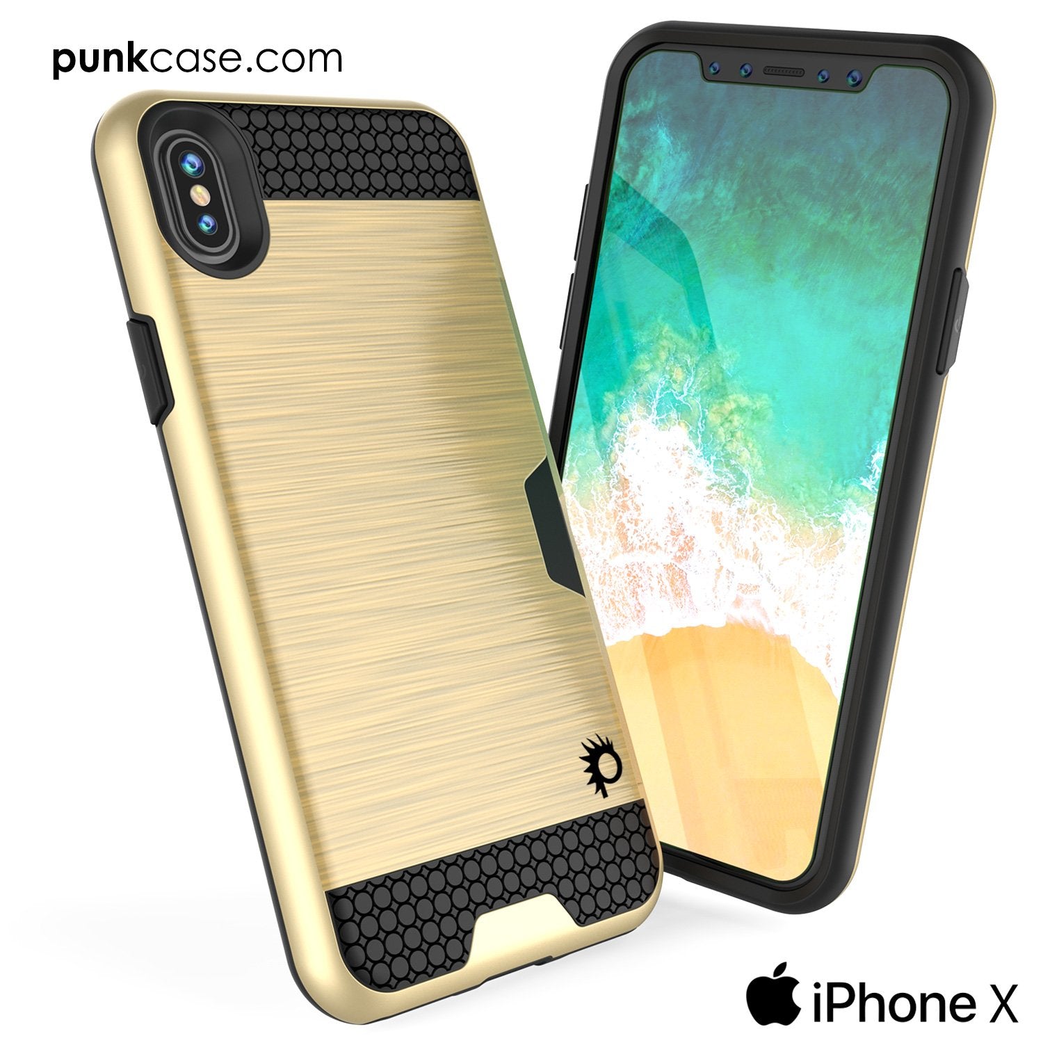 iPhone X Case, Punkcase [SLOT Series] Slim Fit Dual-Layer Cover [Gold]