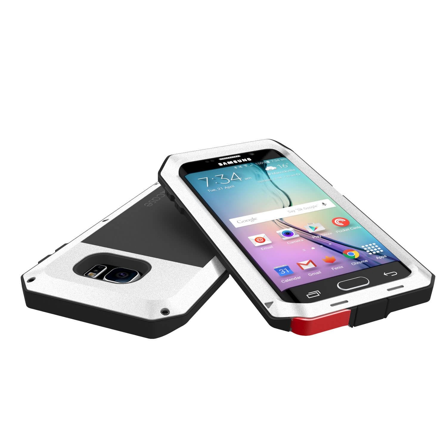 Galaxy S6 EDGE  Case, PUNKcase Metallic White Shockproof  Slim Metal Armor Case
