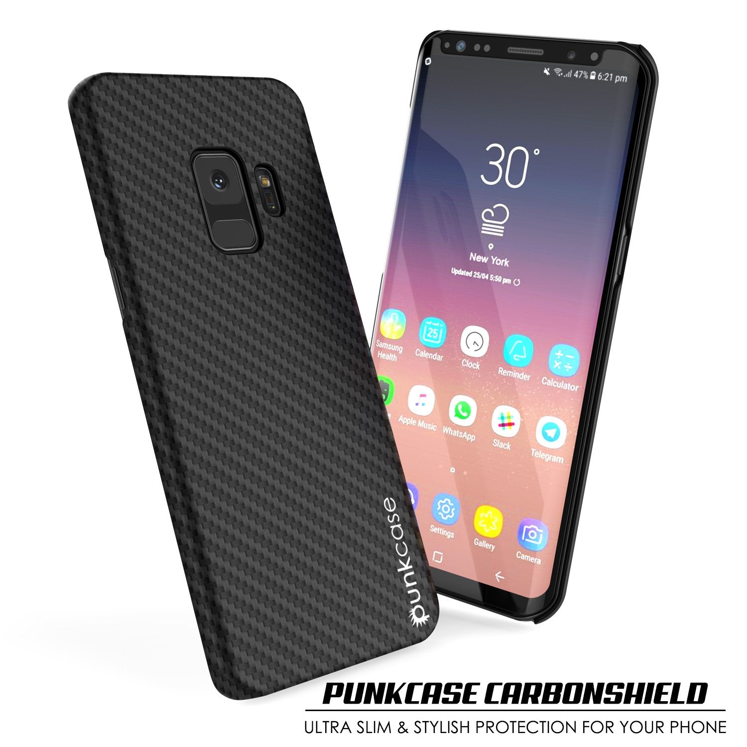Galaxy S9 Punkcase, Carbon Shield Heavy Duty & Ultra Thin Black Case