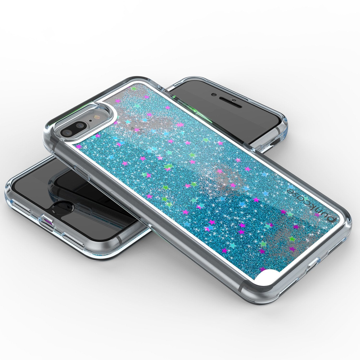 iPhone 7 Plus Case, Punkcase [Liquid Teal Series] Protective Dual Layer Floating Glitter Cover with lots of Bling & Sparkle + 0.3mm Tempered Glass Screen Protector for Apple iPhone 7s Plus