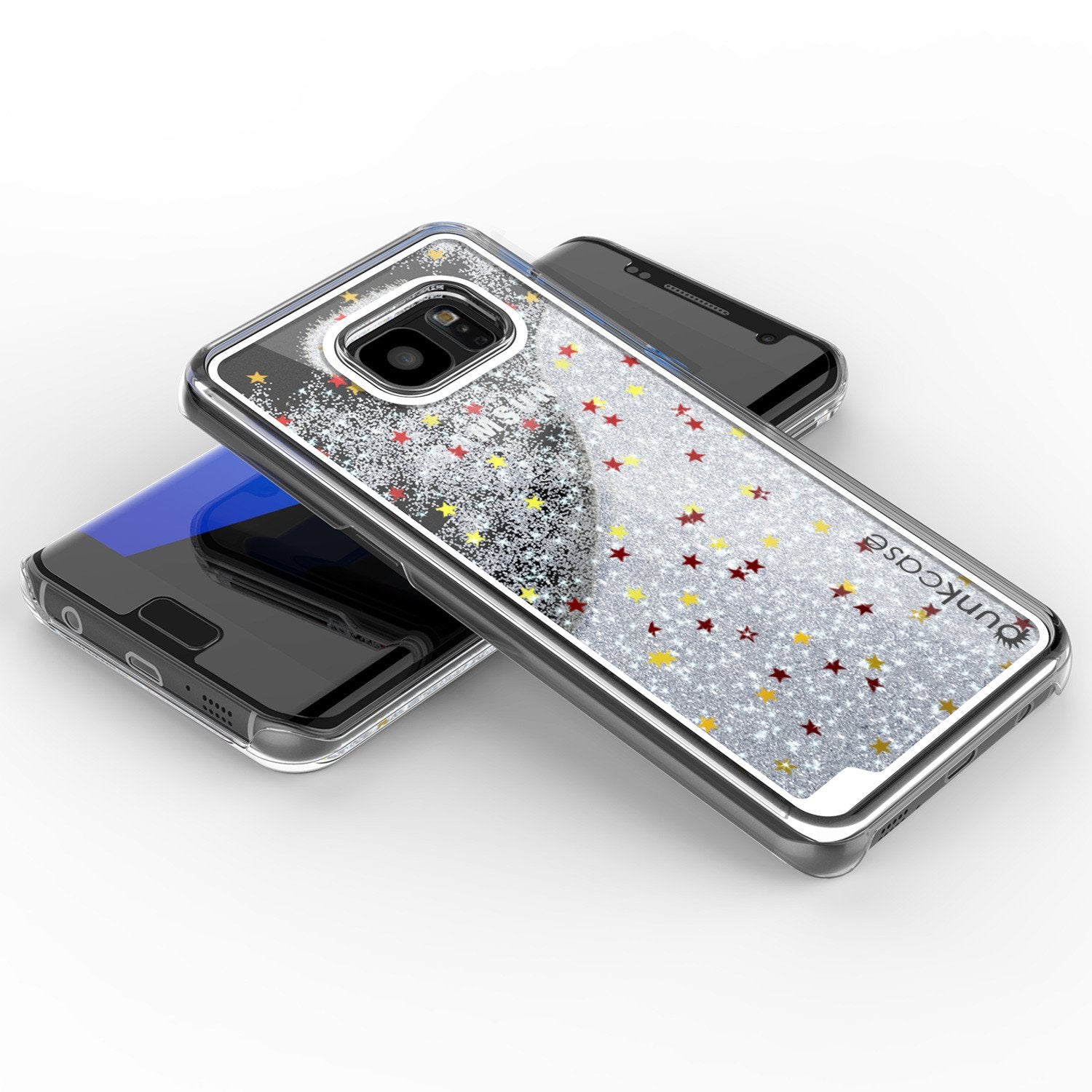 S7 Edge Case, Punkcase [Liquid Silver Series] Protective Dual Layer Floating Glitter Cover with lots of Bling & Sparkle + PunkShield Screen Protector