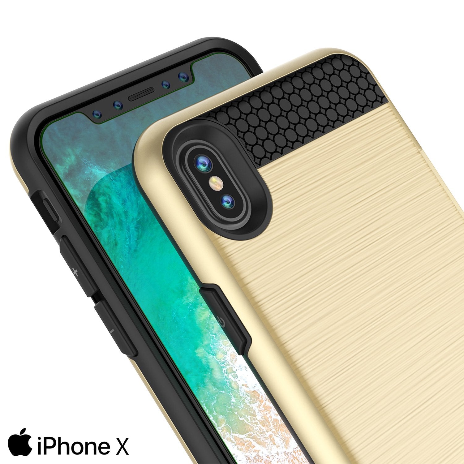 iPhone X Case, Punkcase [SLOT Series] Slim Fit Dual-Layer Cover [Gold]