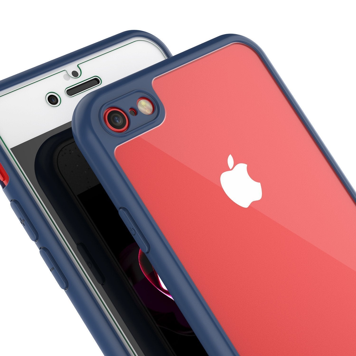 iPhone 8 Case [MASK Series] [NAVY] Full Body Hybrid Dual Layer TPU Cover W/ protective Tempered Glass Screen Protector