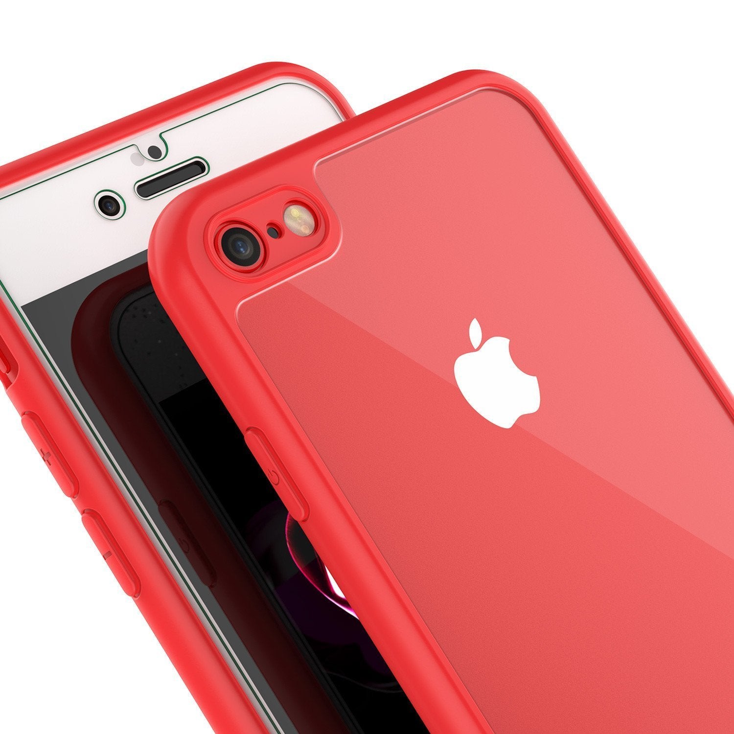 iPhone 8 Case [MASK Series] [RED] Full Body Hybrid Dual Layer TPU Cover W/ protective Tempered Glass Screen Protector