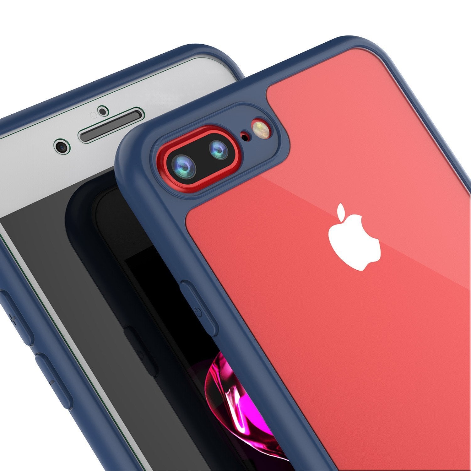 iPhone 8+ Plus Case [MASK Series] [NAVY] Full Body Hybrid Dual Layer TPU Cover W/ protective Tempered Glass Screen Protector