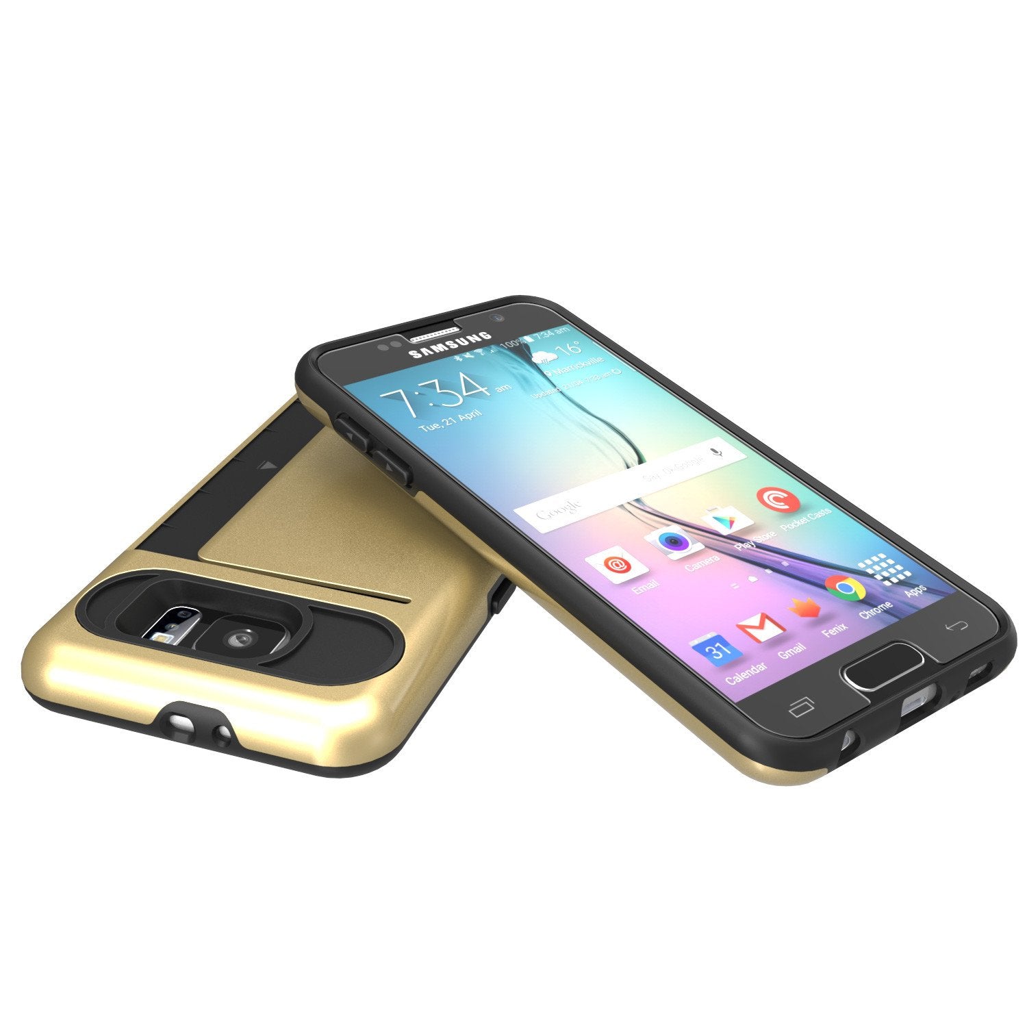 Galaxy s6 Case PunkCase CLUTCH Gold Series Slim Armor Soft Cover Case w/ Tempered Glass