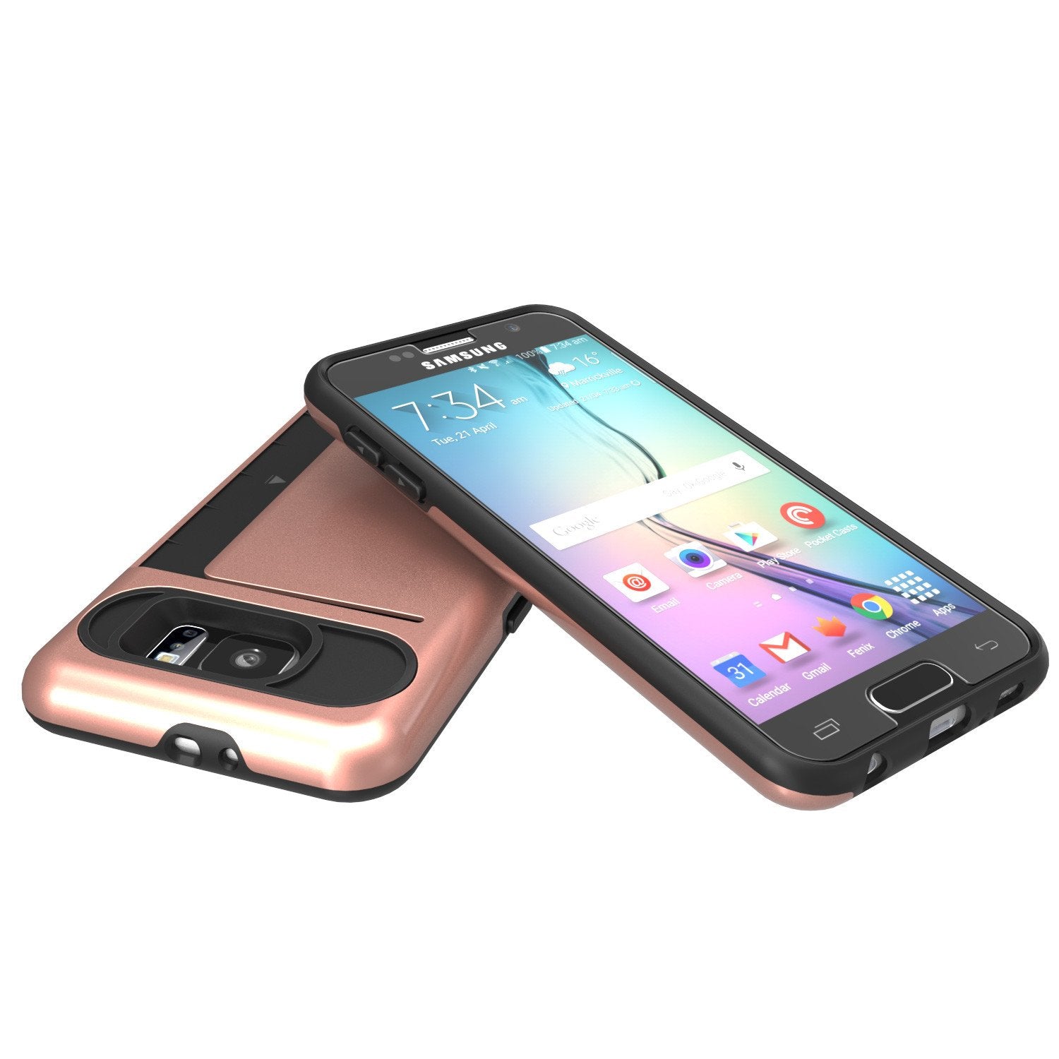 Galaxy s6 Case PunkCase CLUTCH Rose Gold Series Slim Armor Soft Cover Case w/ Tempered Glass