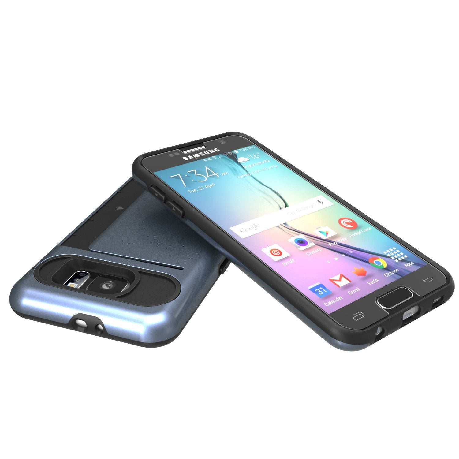 Galaxy s6 Case PunkCase CLUTCH Navy Series Slim Armor Soft Cover Case w/ Tempered Glass