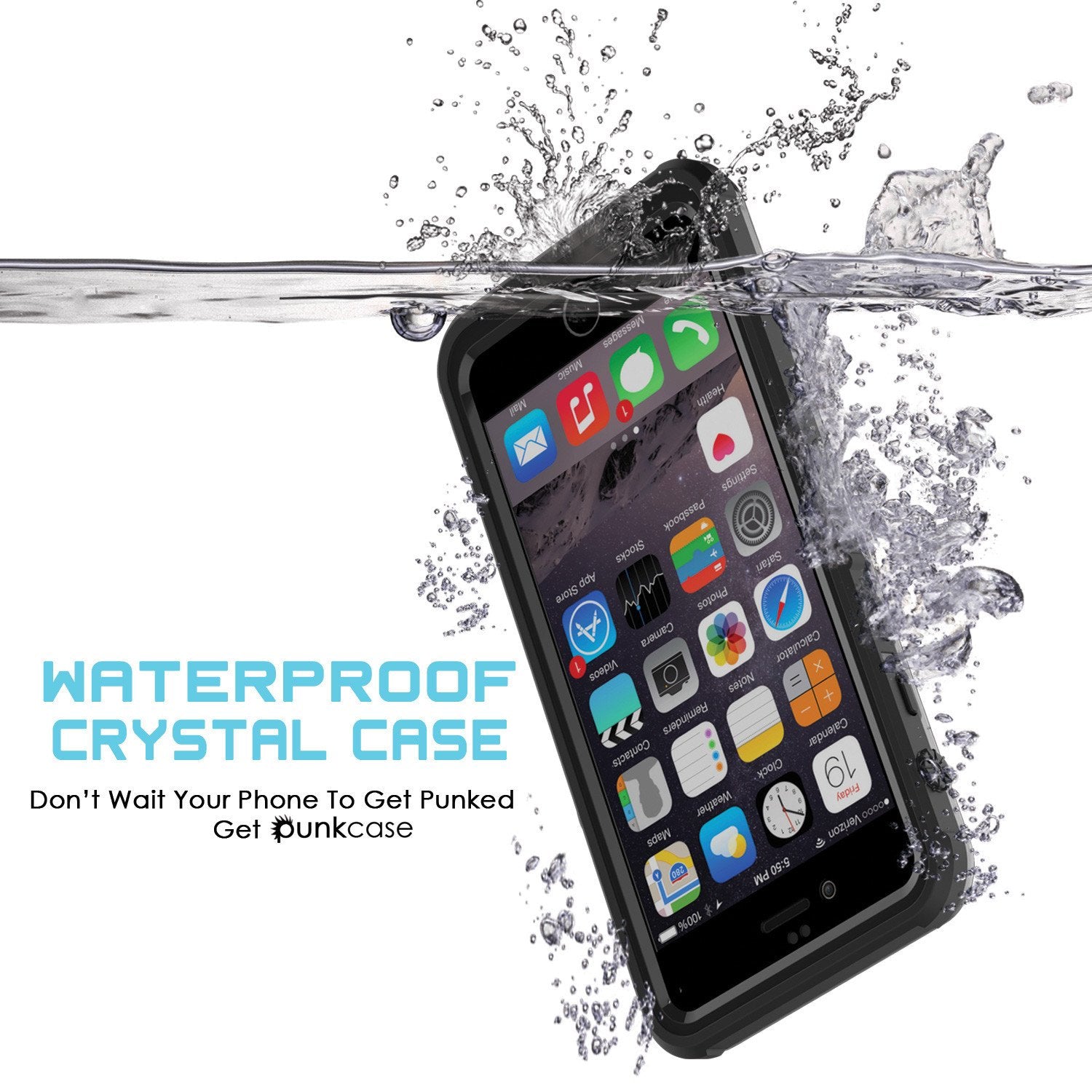 iPhone 6+/6S+ Plus Waterproof Case, PUNKcase CRYSTAL Black W/ Attached Screen Protector | Warranty
