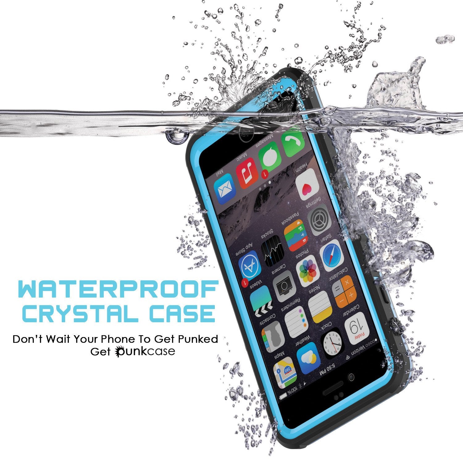 iPhone 6+/6S+ Plus  Waterproof Case, PUNKcase CRYSTAL Light Blue  W/ Attached Screen Protector