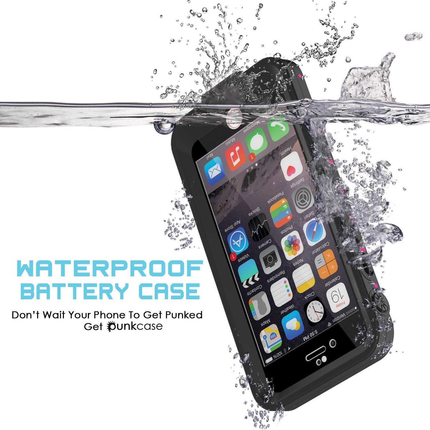 PunkJuice iPhone 6+ Plus/6s+ Plus Battery Case Pink - Waterproof Power Juice Bank w/ 4300mAh
