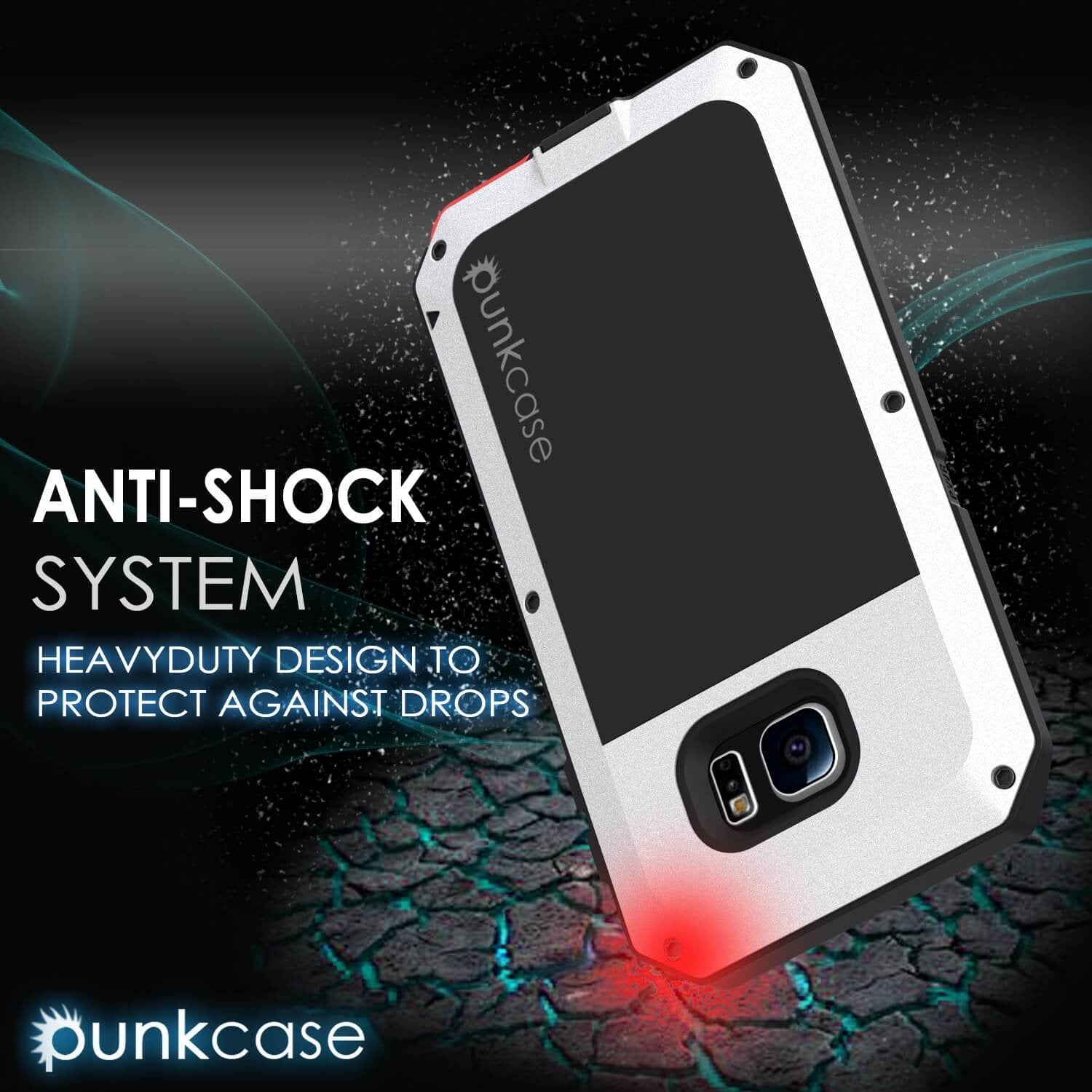 Galaxy S6 EDGE  Case, PUNKcase Metallic White Shockproof  Slim Metal Armor Case